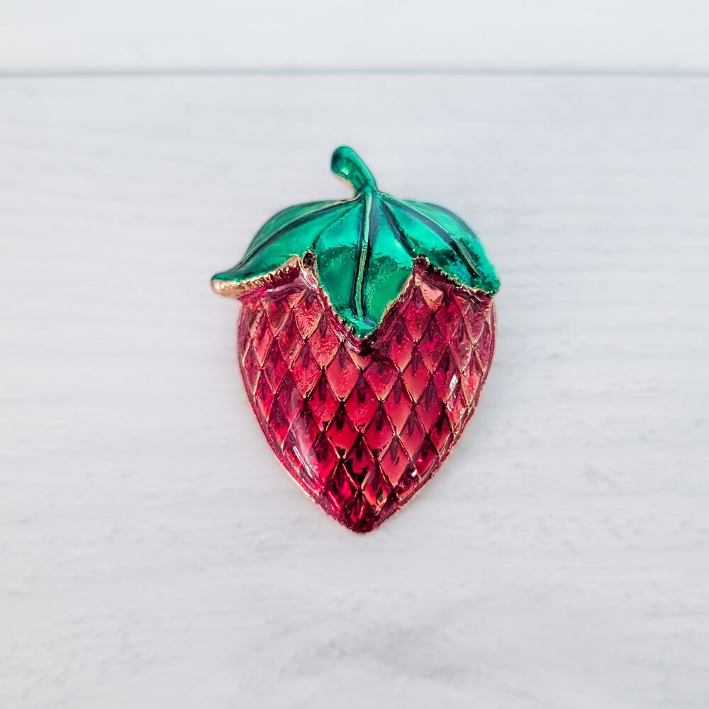 Vintage Brooch / Vintage Pin Large Strawberry Statement Summer 1 & 7/8"